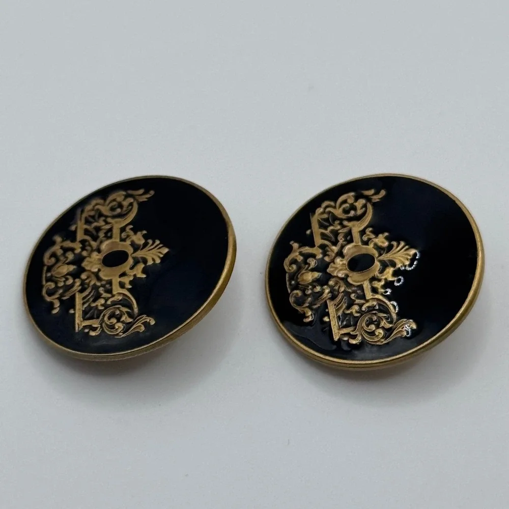 Vintage Museum of Fine Arts MFA Clip On Earrings Black Enamel Gold Tone
